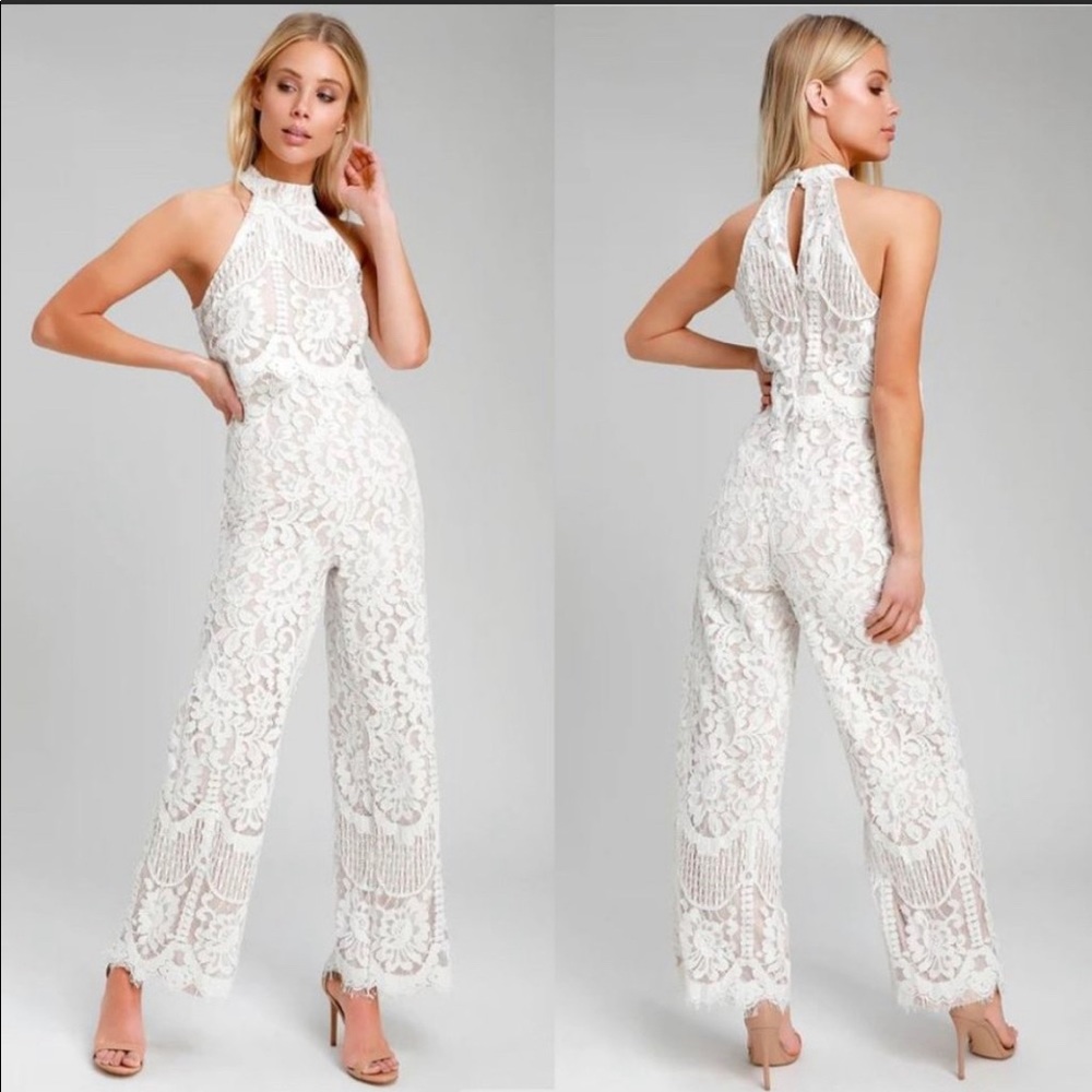 White and nude jumpsuit